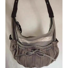 Lunivop   Sweet Cool Bow Canvas Shoulder Bags Women Vintage Drawstring Pocket Chic Casual Crossbody Bag Ladies Retro Messenger Bag Bolsos