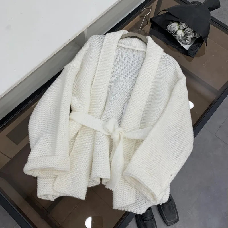 Lunivop Tie Front Robe Cardigan for Women Cozy Knitted Long Sleeve Sweater Coat Autumn Winter Teen-girl Basic Chic Outfit