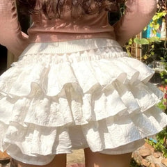 Lunivop Kawaii Ball Gown Short Skirt Pleated Ruffles Layered High Waist Solid Mini Cake Skirts Lolita Girl Sweet Cute Elastic Waist  Y2K
