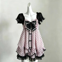 Lunivop  Japanese Vintage Lolita 2 Piece Sets Women Sweet Ruffle Short Tops High Waist Mini Dress Suits Kawaii Y2k Casual Fashion Outfits
