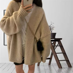 Lunivop Oversized Open Front Knit Cardigan for Women Comfy Sweater Coat Female Open-front Duster Cardi Casual Chic Autumn Winter Outfit