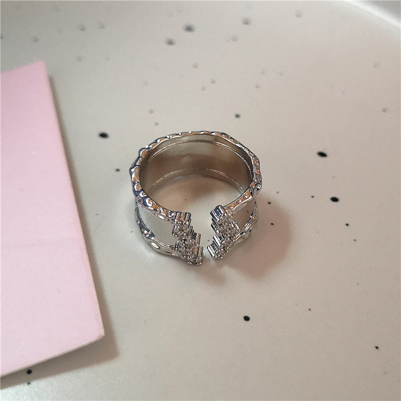 Lunivop Kpop Punk Vintage Irregular Geometry Crystal Heart Star Butterfly Rings For Women Girls Y2k Aesthetic Grunge Jewelry Accessories