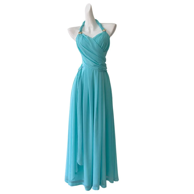 Lunivop  Fashion Solid Color Dress Women's Halter Sleeveless Fold Waist Retraction Dresses 2025 Summer New Tide