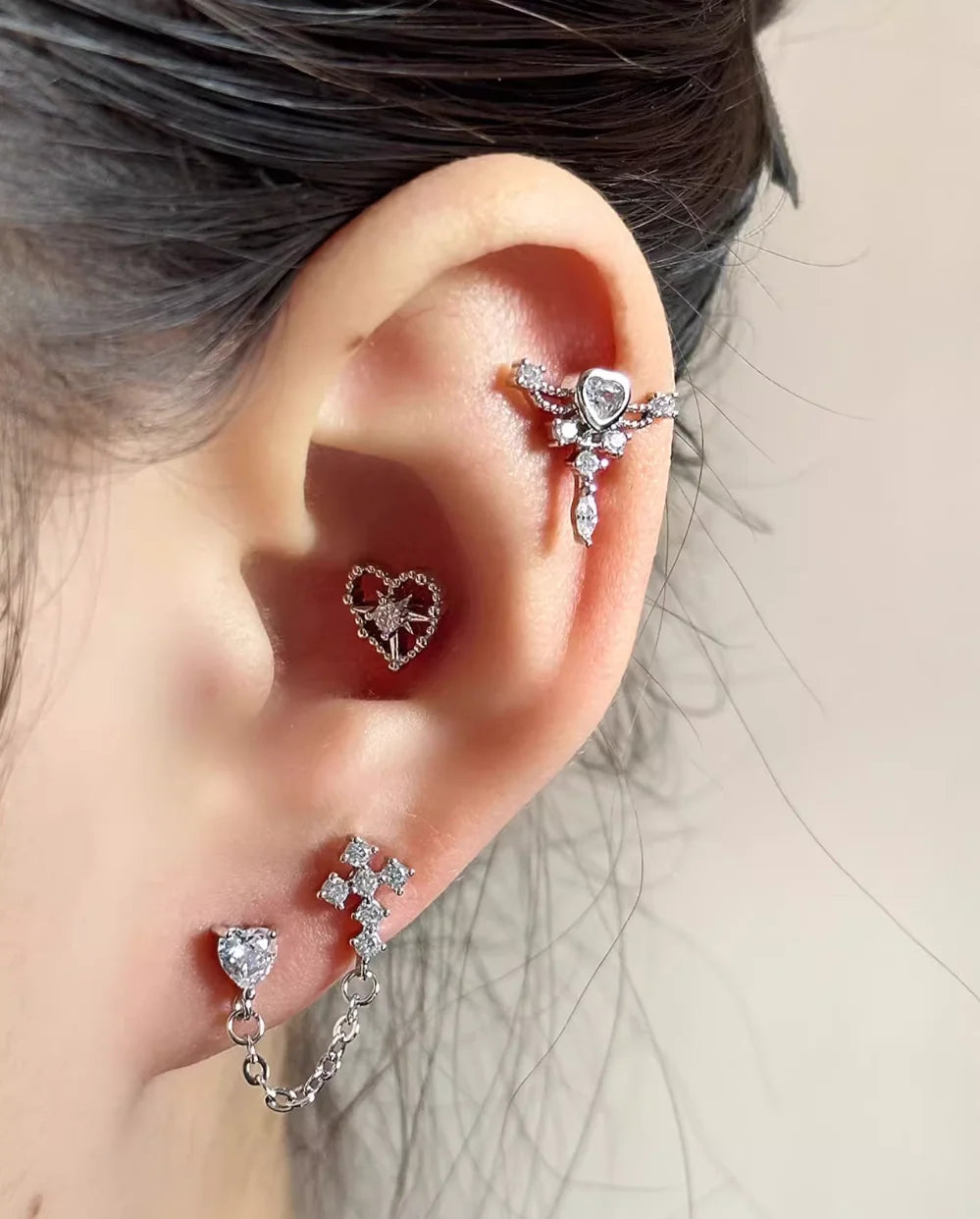 Lunivop Fashion Flower Cross Star Screw Back Stud Earrings for Women Girls Stainless Steel Gothic Cartilage Helix Ear Piercing Earrings