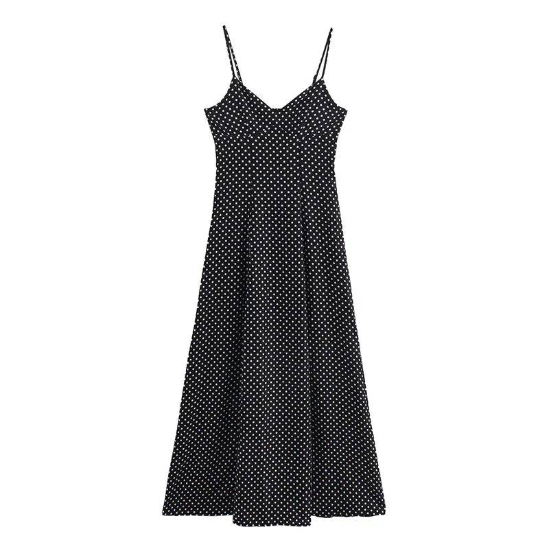 Lunivop Sexy Polka Dot Print Sling Long Dress Women Elegant V-neck Sleeveless Backless Female Party Dresses Summer Lady Streetwear