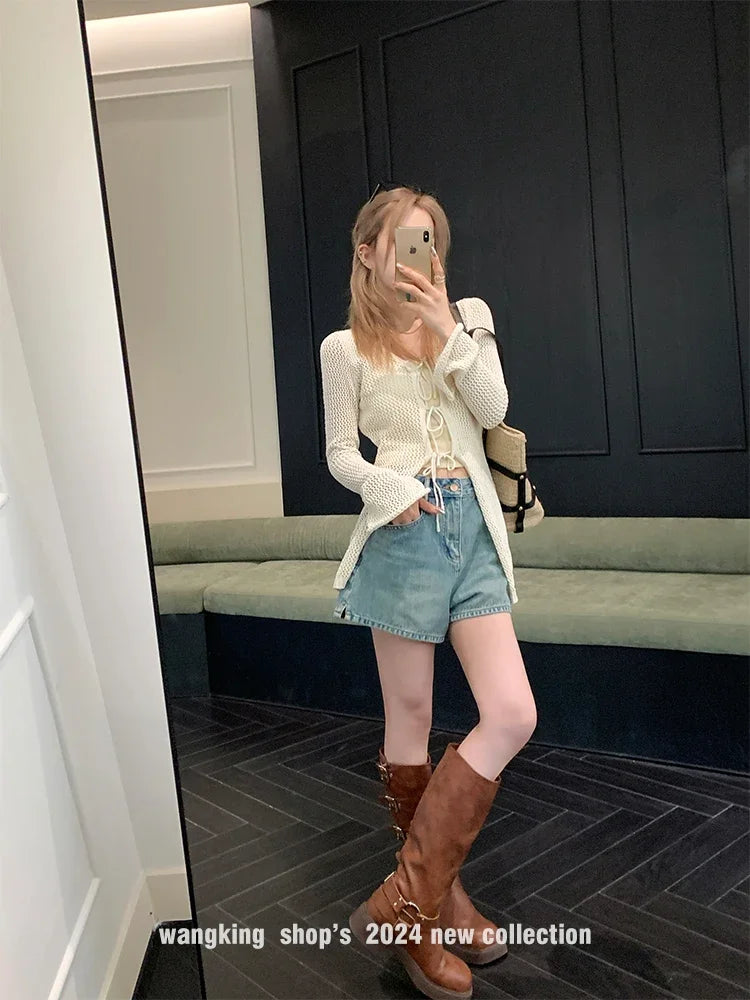 Lunivop Tie Front Open Knit Cardigan Women Long Sleeve Longline Sweater Jacket Sheer Beach Cover-Up Ladies Boho Vacation Outfit