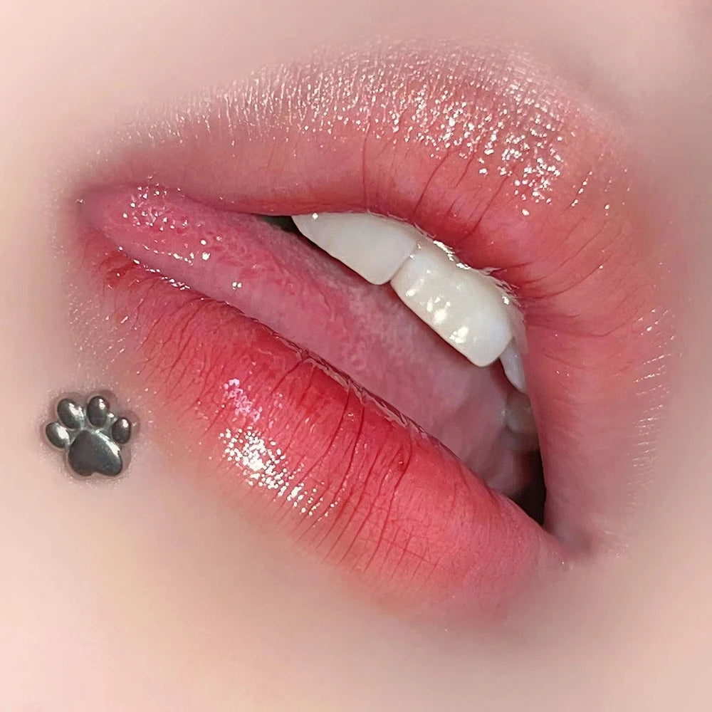 Lunivop  1pc Sweet Cute Bear Paw Lip Stud Stainless Steel Simple Labret Piercing Silver Color Cartilage Ins Fashon Body Jewelry Gifts