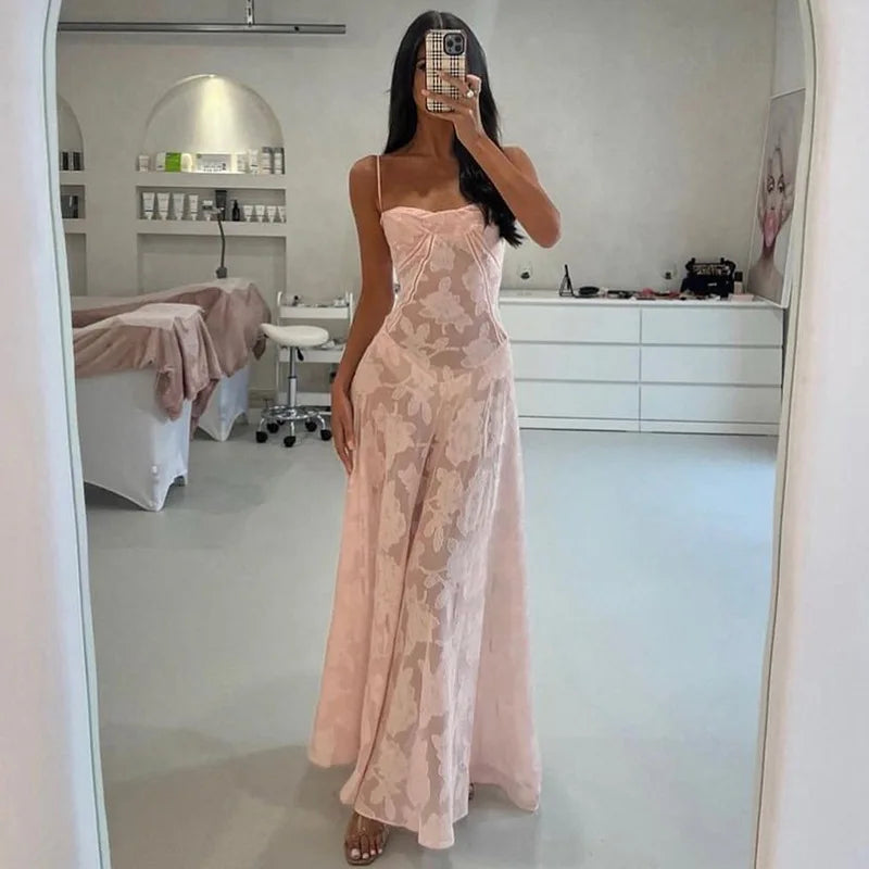 Lunivop  Sexy Backless Square Neck Print Maxi Dress Women Fashion Sleeveless High Waist Sling Dresses Summer Elegant Street Partywear