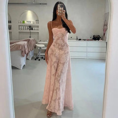 Lunivop  Sexy Backless Square Neck Print Maxi Dress Women Fashion Sleeveless High Waist Sling Dresses Summer Elegant Street Partywear