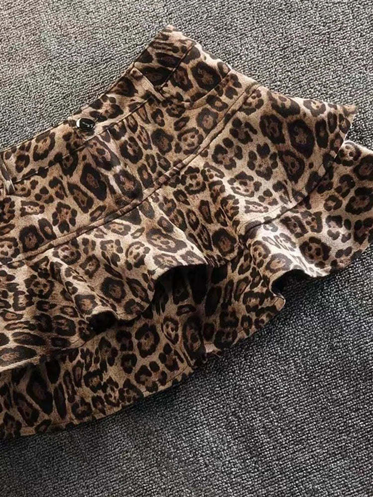 Lunivop  Sexy Ruffles Leopard Skirts Women Vintage Slim High Waist Y2K Mini Skirt Sexy Female Streetwear Retro Spring A Line Skirt