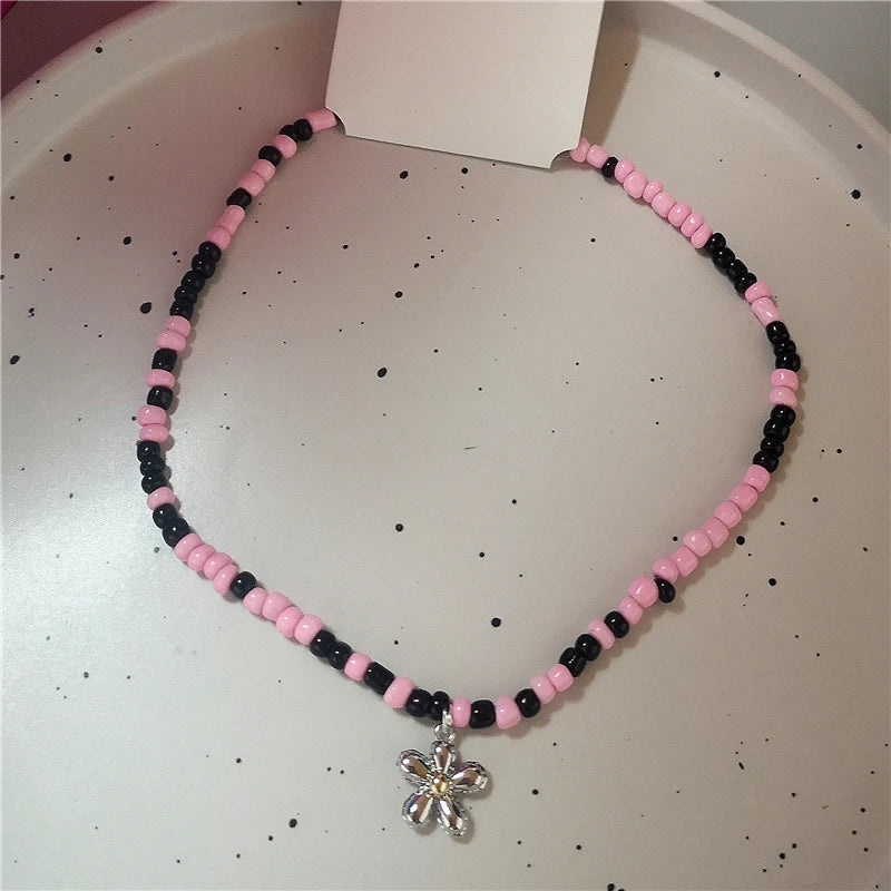 Lunivop Goth Y2K Cute Star Cross Pendant Black Pink Beaded Chain Necklace Egirl 2000s EMO Harajuku  Aesthetic Grunge Jewelry Accessories
