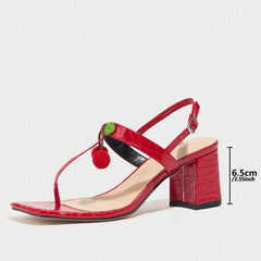 Lunivop  Sexy Large Size Cherry Patterned High Heel Sandals Wine Cup Heel Square Head Rubber Sole Comfortable Slip-On Shoes