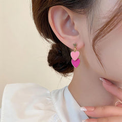 Lunivop Fashion Simple Asymmetric Color Matching Heart Earrings for Women Needle Studs Sweet Elegant Party Gifts