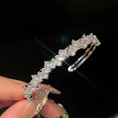 Lunivop Luxury Silver Color Full Rhinestone Open Bangle For Women New Fashion Shiny Crystal Bracelet Wedding Jewelry Party Gift