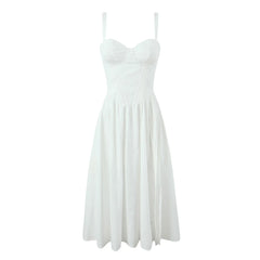Lunivop  Sexy Bra Chest With Wire Corset Style Low Waist Spliced Ruched Pleated Swing Slit Long Midi Dress Women Bodycon Sling Robe White