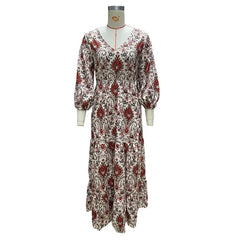 Lunivop   Print Long Summer Dress Women Lacing Back A-Line Holiday Beach Vacation Casual Lady Banquet Date High Waist Sundress