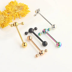 Lunivop Hollow Ball Hammer Tongue Rings for Women Men Gold Color Piercing Tongue Studs Stainless Steel Punk Body Jewelry Wholesale Gift