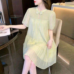 Lunivop  Knot Button Dress Summer New Collection Puff Sleeve High-end Doll Dress for Women