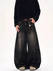 Lunivop  Vintage Washed Black Women's Jeans Wide Leg American Style High Waist Baggy Denim Pants Casual Straight Trousers New