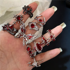 Lunivop Irregular Red Crystal Glass Heart Aesthetic Rings For Women Y2K Gothic Animal Spider Ring Creative Grunge Jewelry Accessories