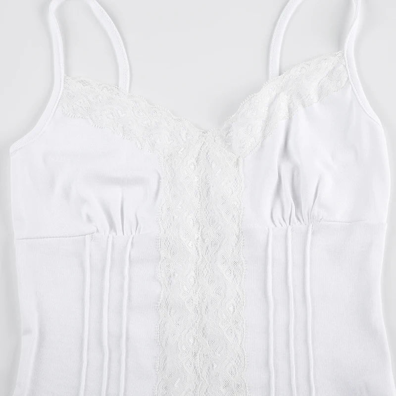 Lunivop  Solid Lace Stitching Crop Top Women Casual Summer Skinny Basic Tees Y2k Harajuku Casual Camisole Ladies Fashion Clothing