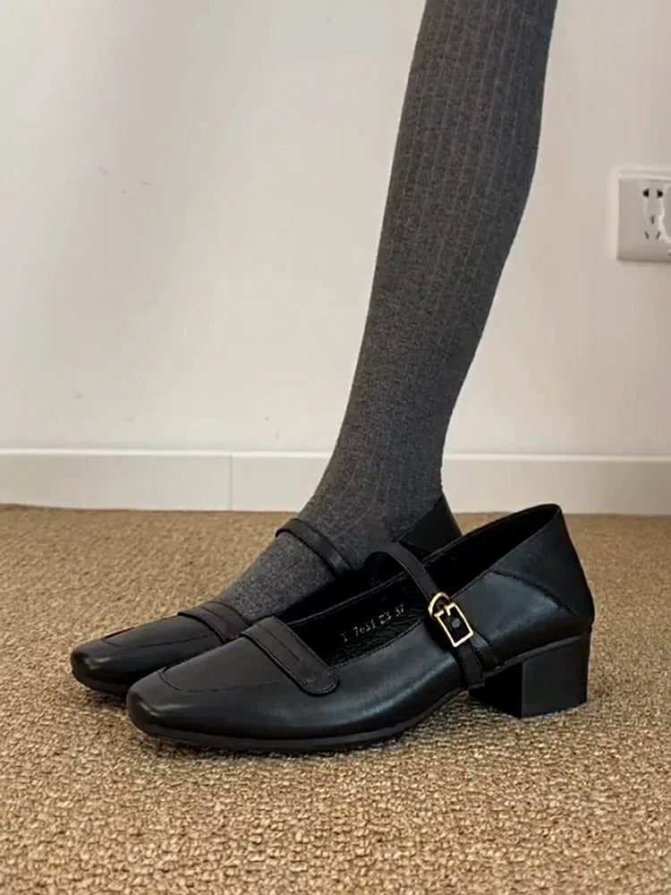 Lunivop  Woman's Mary Jane Shoes Retro Square Toe Buckle Strap Shallow Chunky Heel Shoes Comfortable Soft Daily Versatile Casual Pumps