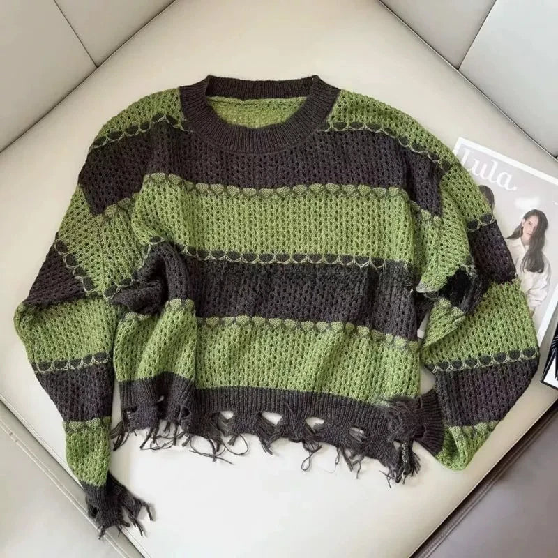Lunivop Ripped Knit Sweater for Women Pullovers Sheer Hollow Out Cozy Distressed Sweater Jumper Teen-girl Y2K Grunge Outfit