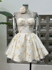Lunivop  Fashion Women Dress Sleeveless Strapless Polka Dot Printing Lace Up Hanging Neck Flower Female Party Dress New Tide