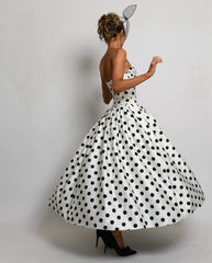 Lunivop Fashion Strapless V Neck Polka Dot Halter Summer Dresses Women Vintage Elegant Ankle Length A Line Long Party Vestidos