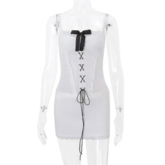 Lunivop  Euramerican Sexy Low Bust Thin Lace Slim Fit Women Dress Y2k Front Cross Straps Grunge Punk Clothes Harajuku Spliced Skirts
