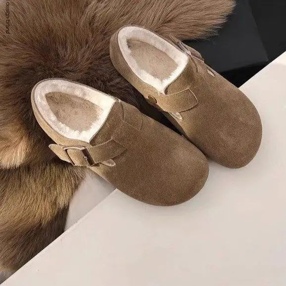 Lunivop Fur Women Flats Slippers Platform Warm Walking Shoes Trend Winter New Short Plush Cotton Mules Shoes Home Fad Casual Shoes