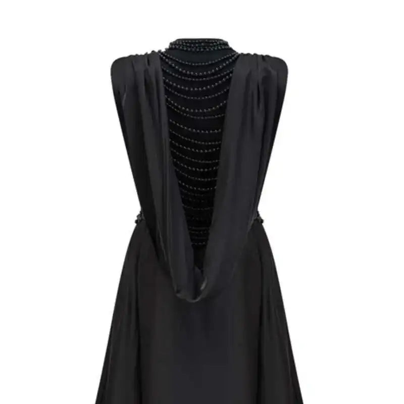 Lunivop Sleeveless Nail Beads Dress Women High Waist Irregular O-neck Solid Banquet Party Dresses Female 2025 Spring New