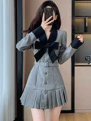 Lunivop  New Chic Bow Y2k Mini Pleated Dress Women Long Sleeve Bodycon Casual Prom Clothes Autumn Winter Korean Elegant Party Dress