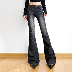 Lunivop  Folds y2k Flare Jeans Vintage Low Rise Denim Trousers Aesthetic Streetwear Distressed Mom Jeans Women Casual Skinny Pants
