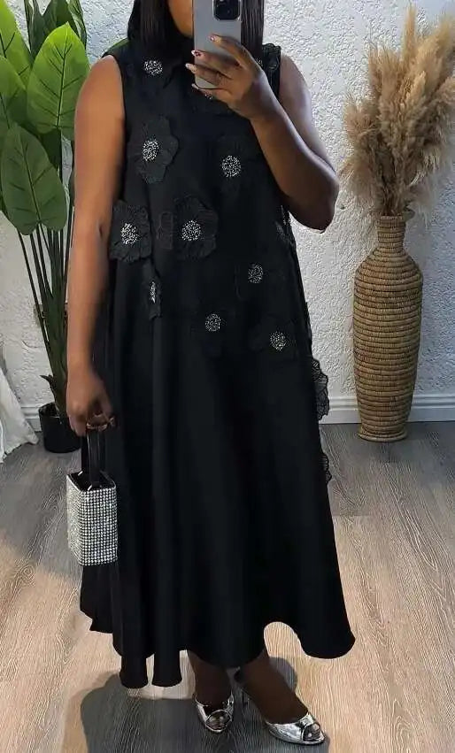 Lunivop Elegant Beautiful Women Dress 3D Floral Embroidered Flares Design Loose Sleeveless Summer Dresses