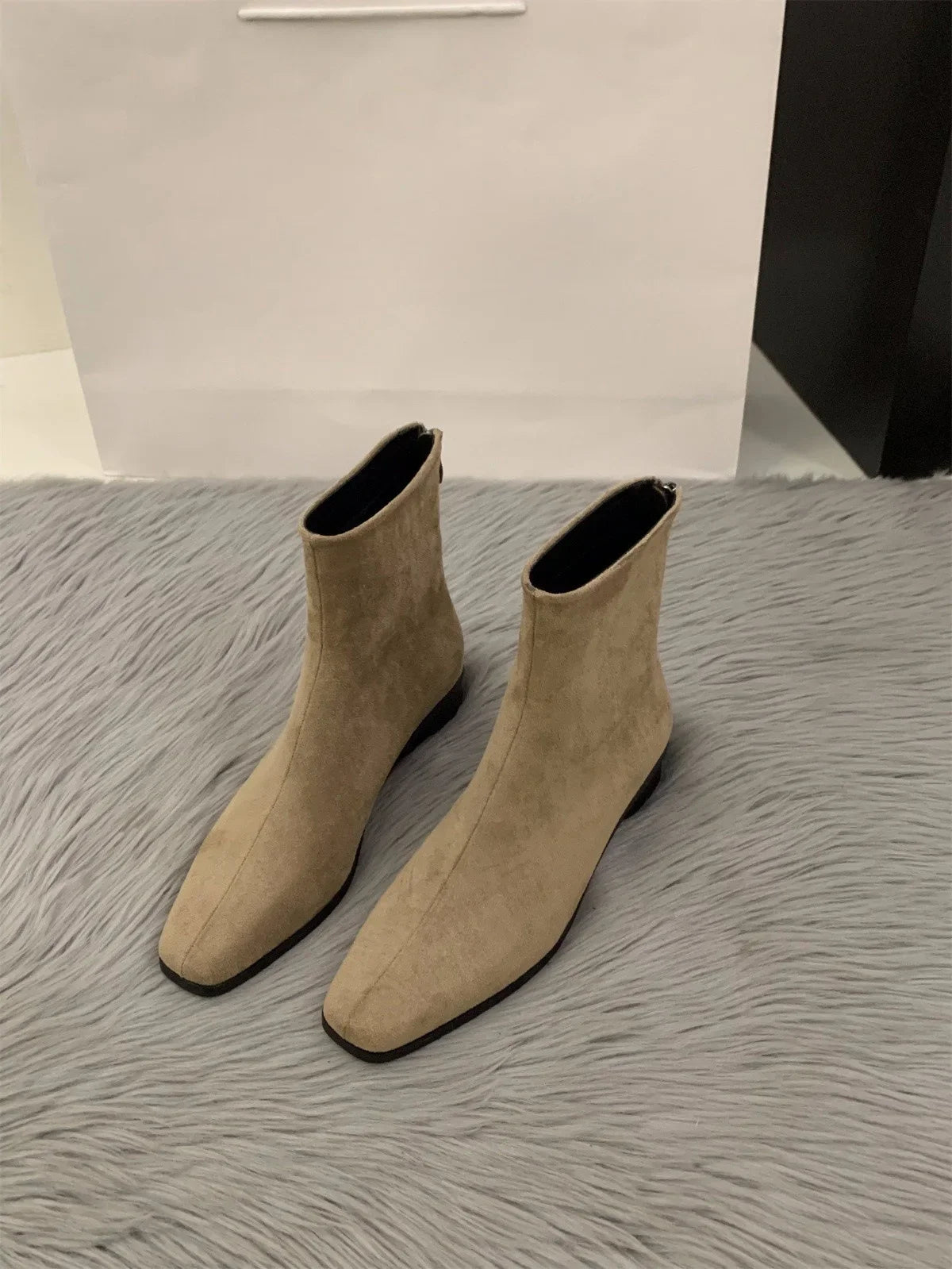 Lunivop New Fashion Women Ankle Boots Autumn Winter Suede Leather High Heels Luxury Suede Pointed Shoes Block Mid Heels Booties