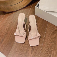 Lunivop Female Sandals Thin Heel Bowknot Slope Heel Slippers Summer Square Toe Elegant Shoes for Ladies Outdoor