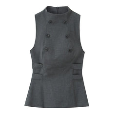 Lunivop  New Fashion Women High Neck Sleeveless Button Top Elegant Chic Lady Tank Tops