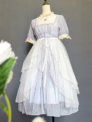 Lunivop  Sweet Lolita Asymmetrical Sheer Mesh Cover Up Curtain OP JSK Skirt Women Japanese Kawaii Elegant Double Layered Party Skirts