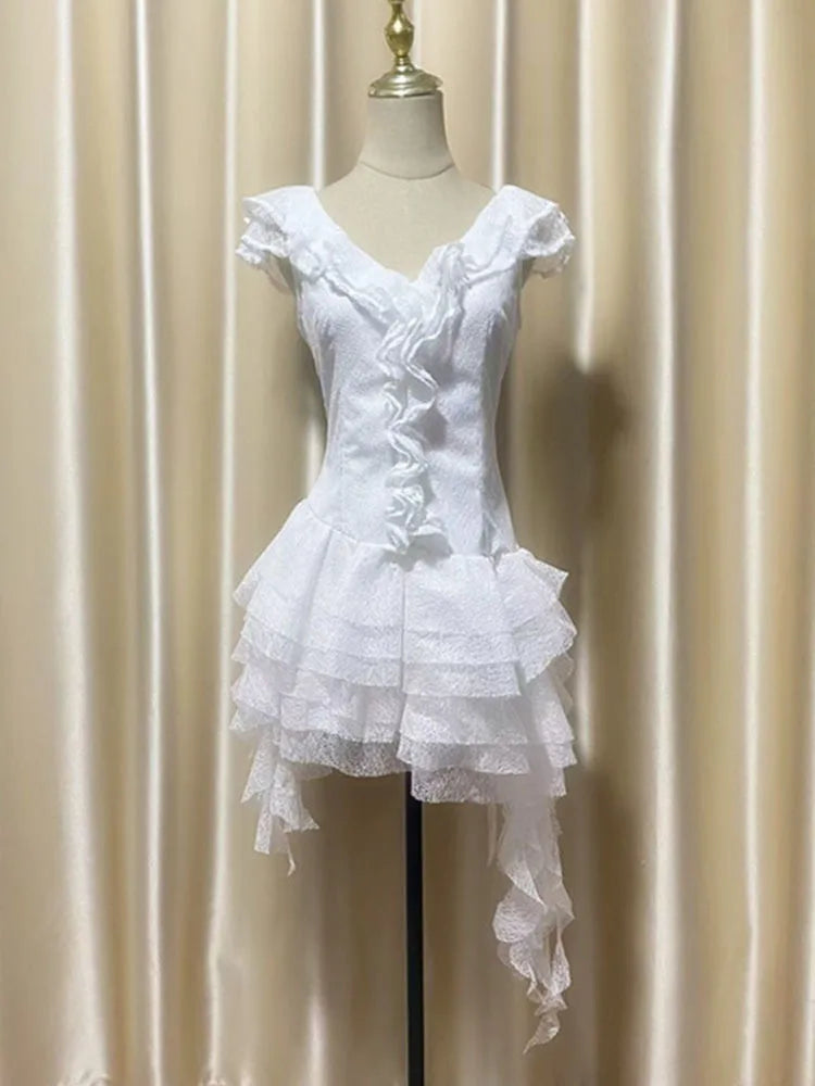 Lunivop Fashion Women Dress Sleeveless V Neck Irregular Flounce Female Summer Party Dresses New Tide