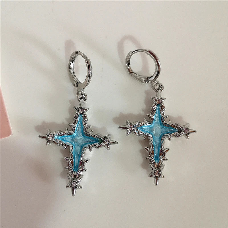 Lunivop Goth Punk Colorful Irregular Thorn Cross Pendant Earrings For Women Egirl Aesthetic Jewelry EMO Charm Vintage Scene Accessories