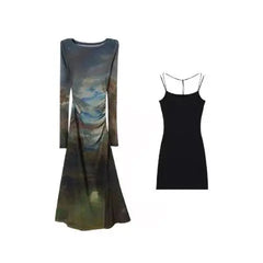 Lunivop  Bottom Suspender American Retro Tie Dye Dress For Women Y2k Robe Vestidos Mesh Spring Summer New Alt Grunge Tunic