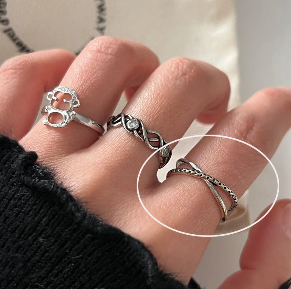 Lunivop New Trendy Korea Silver Simple Vintage Flower Heart Finger Rings for Women Girls Stacking Rings Party Jewelry Gift