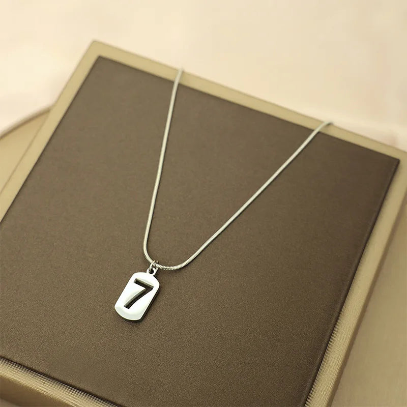 Lunivop New Fashion Simple Lucky 7 Square Pendant Stainless Steel Necklace for Women Niche Design Elegant Party Jewelry Gifts