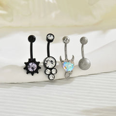 Lunivop  4 Pcs Black Sunflower Heart-Shaped Zircon Frosted Ball Navel Belly Button Ring, Stainless Steel Demon Bull Head Belly Piercing R
