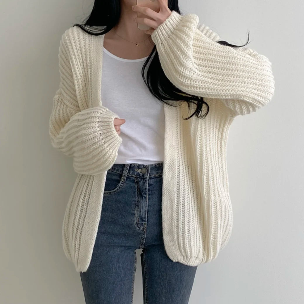 Lunivop Open Front Cardigan for Women Cozy Knit Oversized Open-up Sweater Grey Autumn Winter Teen-girl Casual Daily Outfit