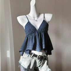 Lunivop  Casual Euramerican Beach Style Lazy Tank Tops Harajuku Y2k Sweet Exquisite Lace Hollow Out Tees Pleated Punk Spice Girl Clothes