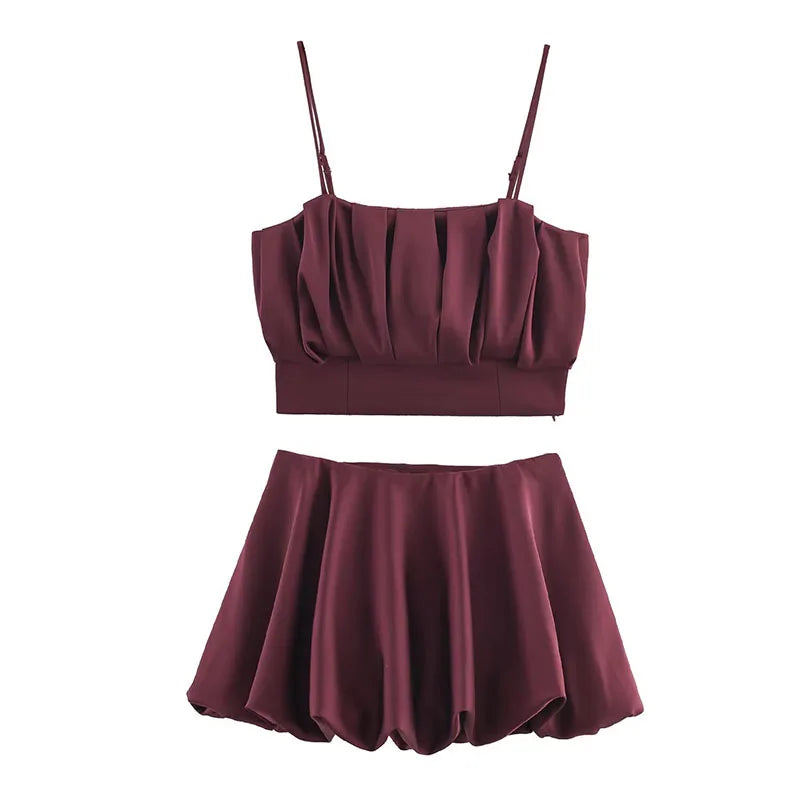 Lunivop  Chic Fashion Lantern Mini Skirts Two Piece Sets For Women New Sling Crop Tops Women's Suits New Elegant Woman Outfits ﻿ ﻿