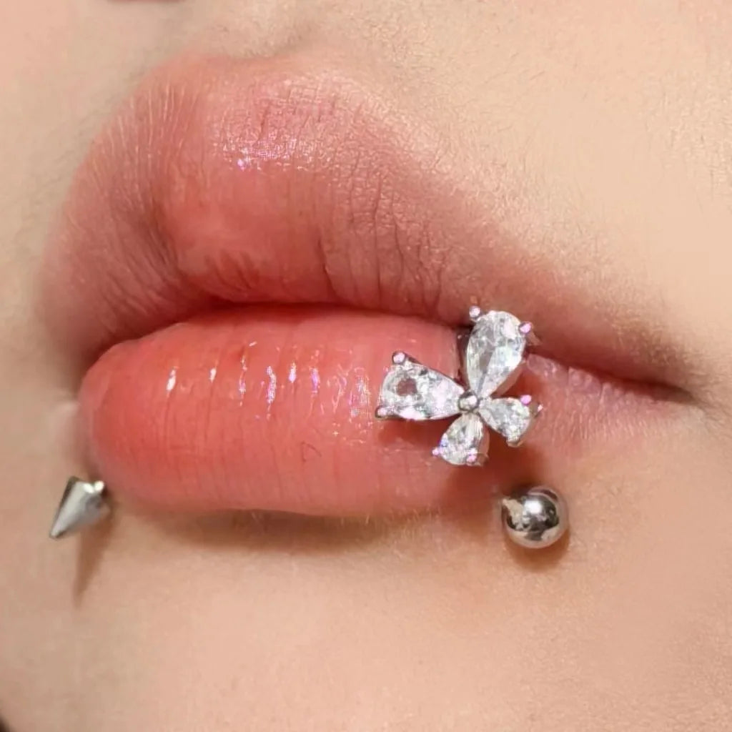 Lunivop Cute Sweet Zircon Bow with Diamond Lip Ring C-shaped Piercing Lip Stud Women Fashion Delicate Ear Studs Piercing Body Jewelry