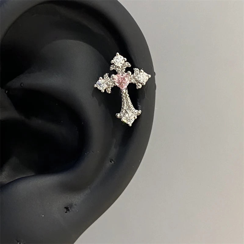 Lunivop 1pcs Quality Shiny Zircon Five Pointed Star Pendant Cochlear Ear Bone Nail 316L Stainless Steel Earring for Women Waterproof